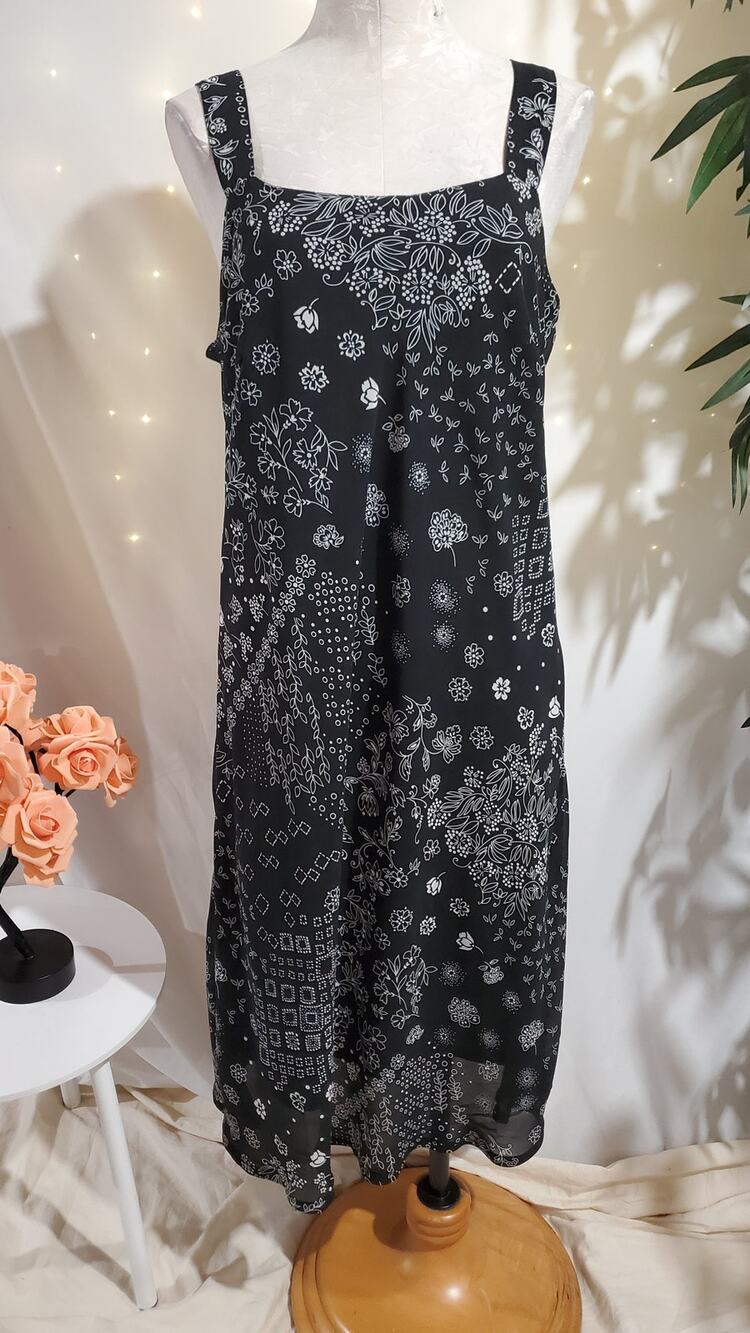 Vtg Mlle Gabrielle Sheer Overlay Patchwork Bandana Print Midi Dress Sz 14 Boho
